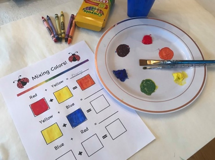 Mixing color worksheet. Learning about color. Mixing colors