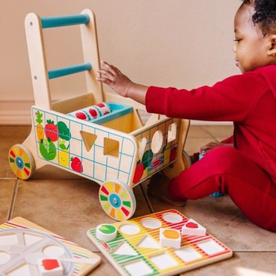 Multifunctional Wooden Baby Walker with Puzzles Shopping Cart for Todd